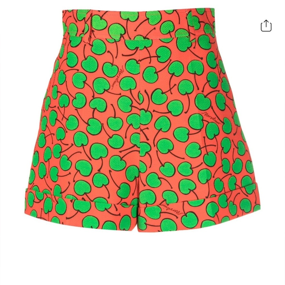 Moschino High Waist Orange Shorts with Green Pattern